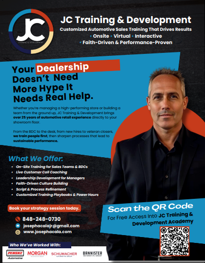 A promotional flyer for Joe Cala Development targetting automotive training
